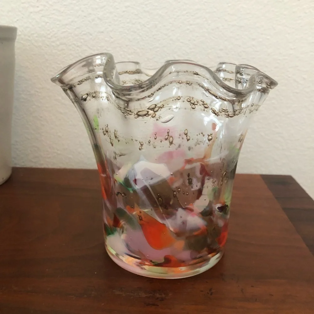 Stunning Vintage Art Glass Vase Candle Holder Gold